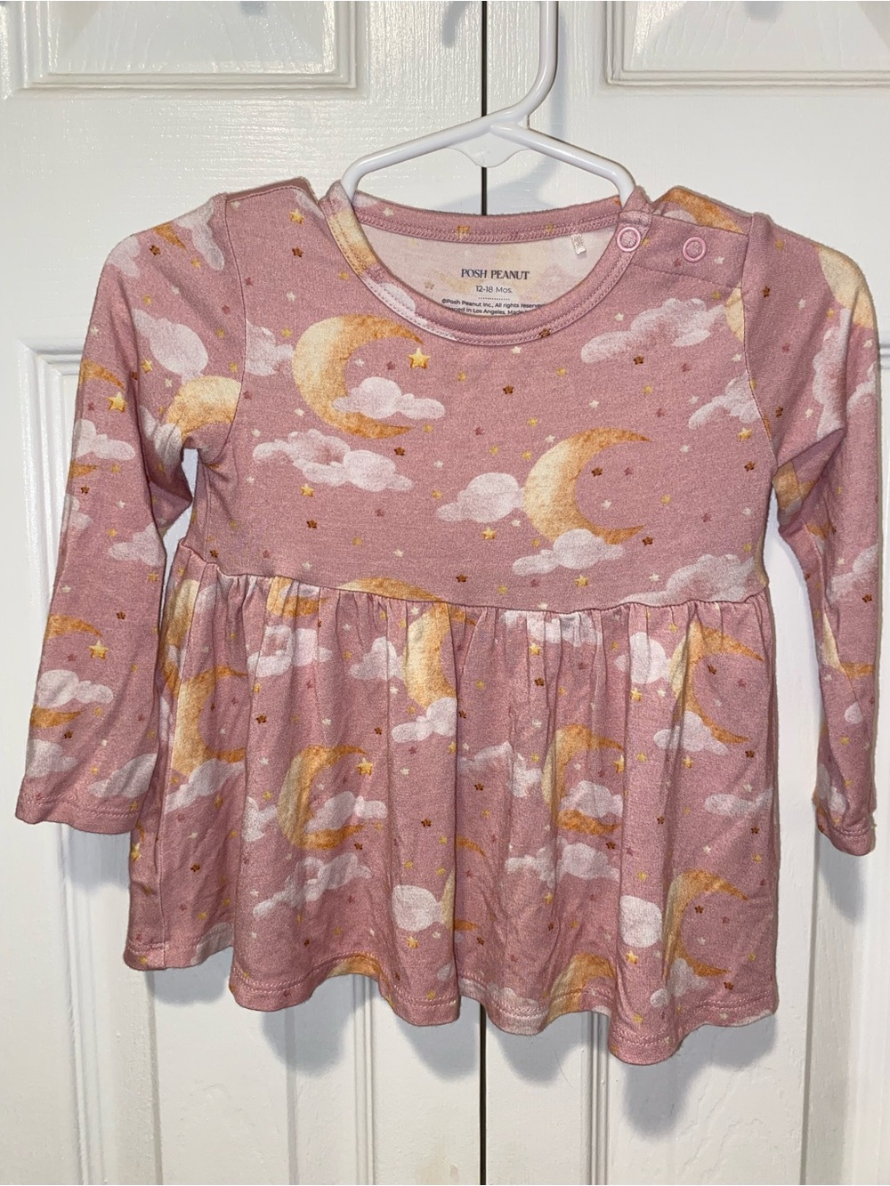 Posh Peanut Pink Moon & Cloud Peplum Pajama Top Size 12-18 M